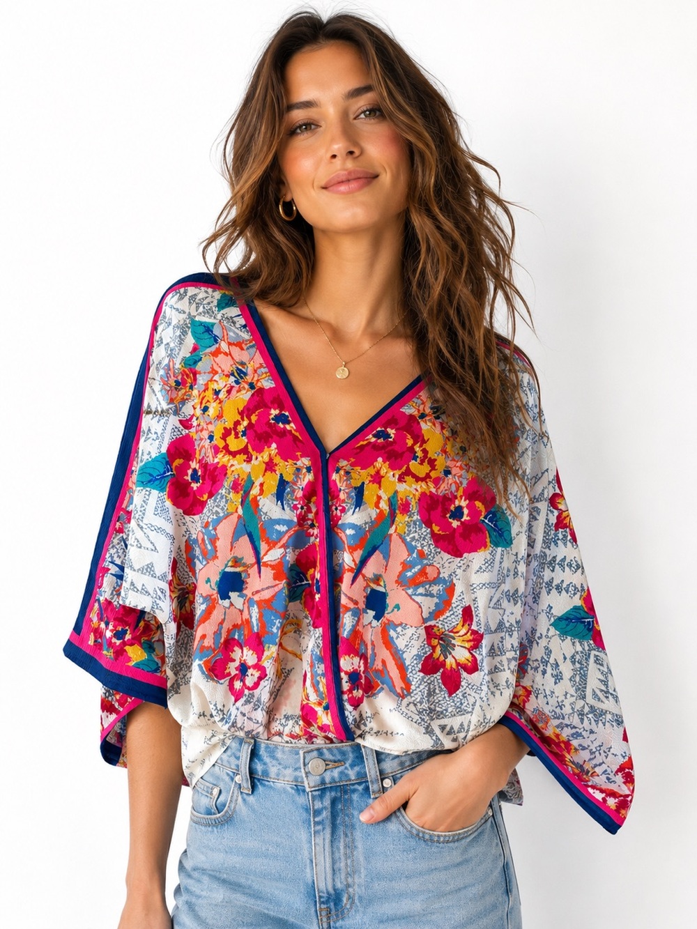Flying Tomato Kimono Top Blouse - Pink Multi Floral - Preloved